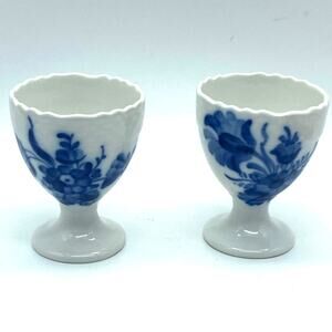 2 Denmark Vtg Royal Copenhagen Blue Flower Egg Cup Royal #‎ 10-1568 Factory 1st